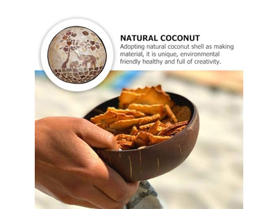 Гравированная кокосовая чаша Кокосовые скорлупы Большой набор для подачи Чаша Держатель Натуральный