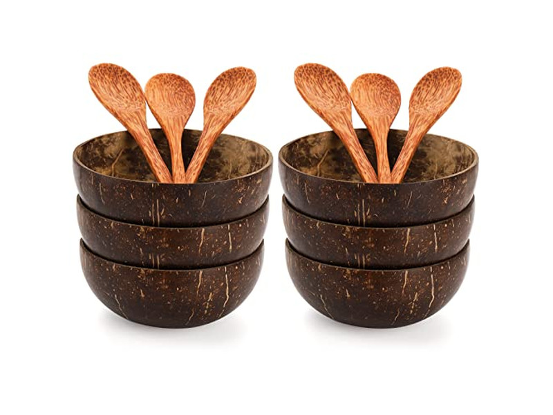 Сервировочная чаша Бамбуковые миски Кокосы Кокосовые вилки Кокосовая чаша Ложка Подставка Тарелка