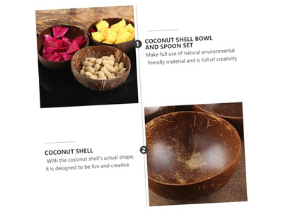 Кокосовая чаша с дизайном пальмы с чашами из скорлупы Набор деревянных плетеных салатов Ручная работа