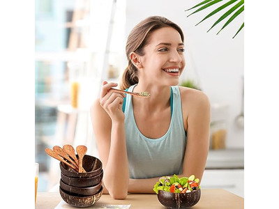 Миска для фруктового салата Тесто Порошок Камень Деревянный Кухонный набор Бамбуковая маска Кокосовая скорлупа